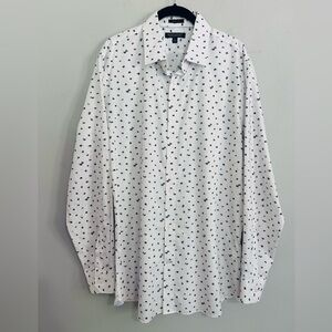 Banana Republic Men Slim Fit White Black Floral Non-Iron Cotton Dress Shirt Sz L